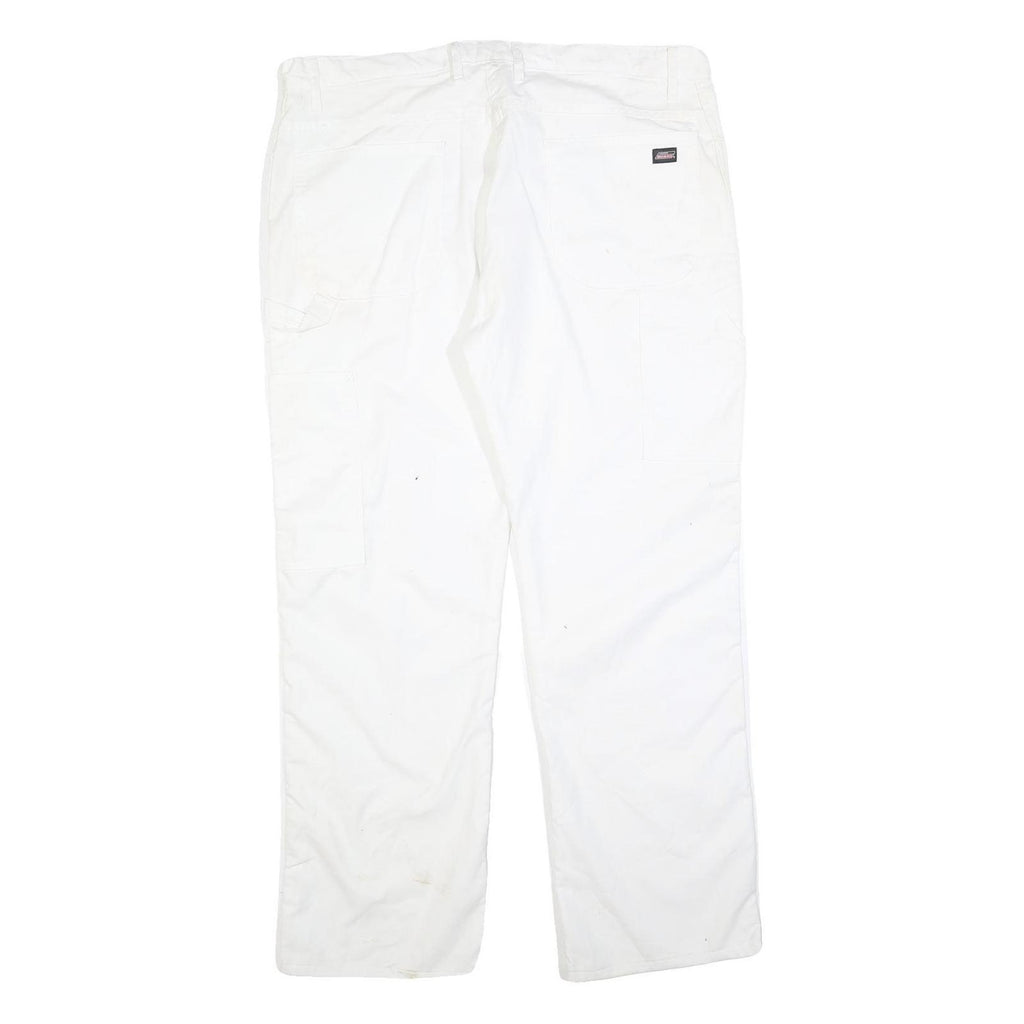 DICKIES Mens Cotton Blend White Relaxed Straight Trousers W40 L32 Workwear
