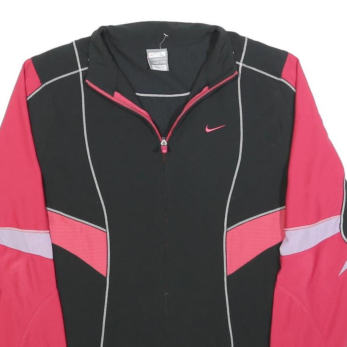 NIKE Womens Black & Red Sports Track Jacket L Polyester Zip Athletic Fit