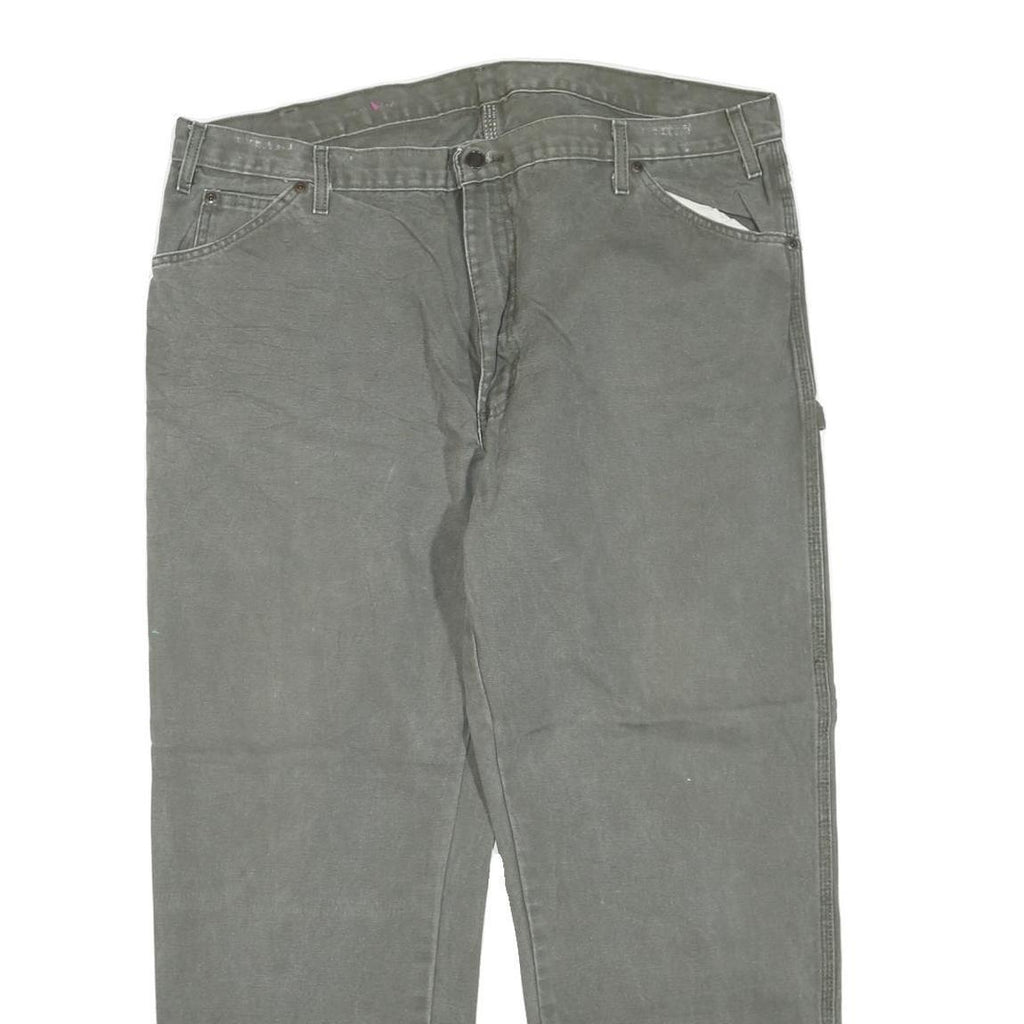 DICKIES Mens Cotton Blend Grey Regular Fit Straight Leg Trousers W42 L28