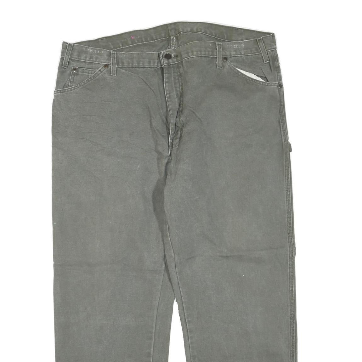 DICKIES Mens Cotton Blend Grey Regular Fit Straight Leg Trousers W42 L28