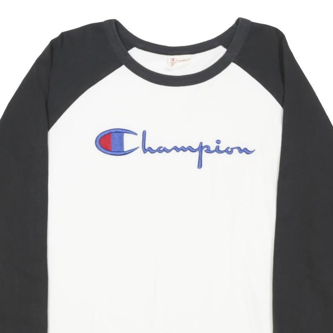 CHAMPION Mens Black & White Graphic Long Sleeve Crew Neck T-Shirt M Cotton Blend