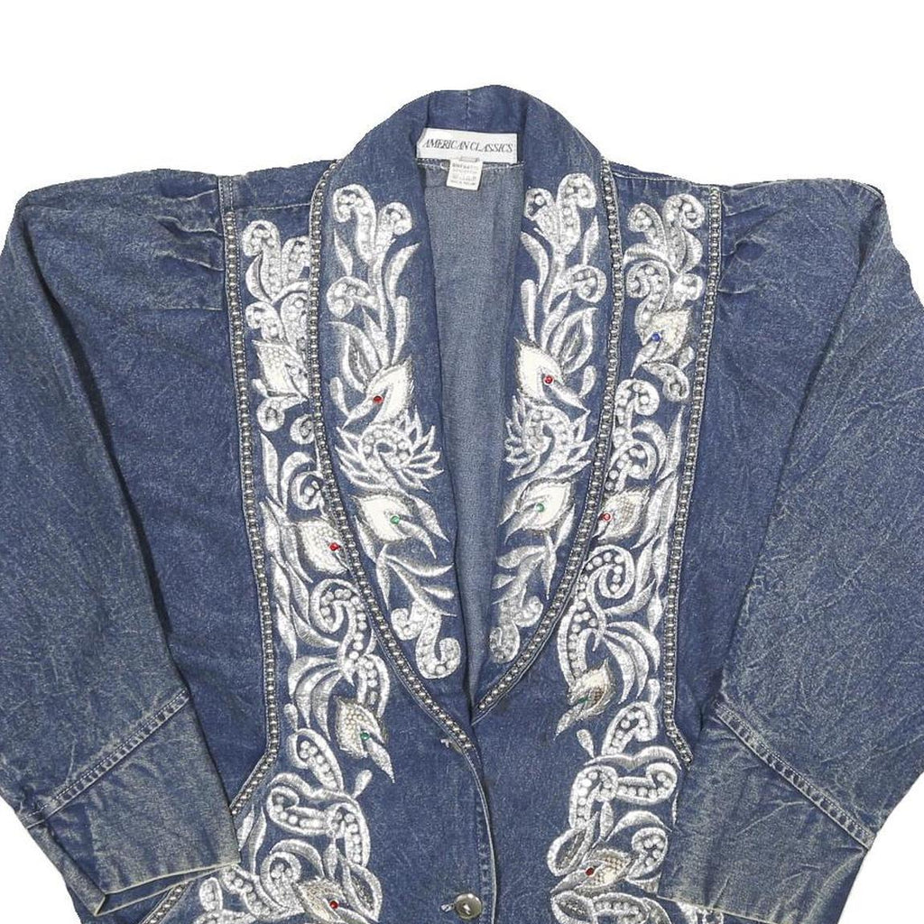 AMERICAN CLASSICS Womens Blue Denim Button Jacket S Embroidered Vintage Style