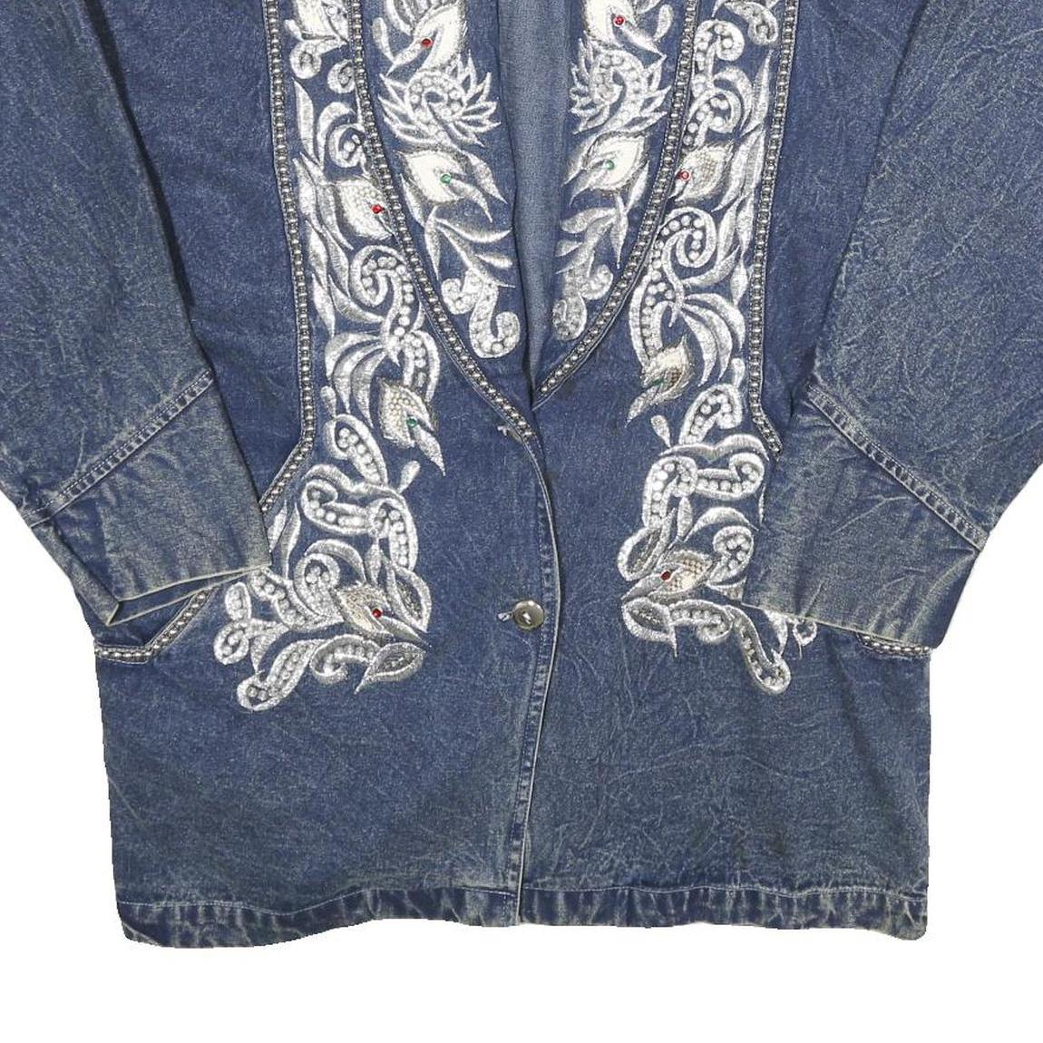 AMERICAN CLASSICS Womens Blue Denim Button Jacket S Embroidered Vintage Style