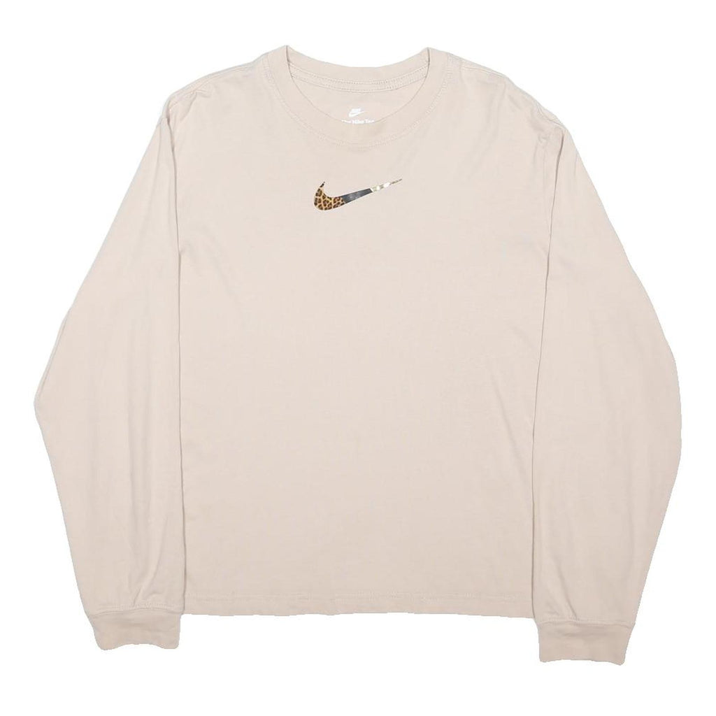 NIKE Womens Beige Long Sleeve Crew Neck T-Shirt L Cotton Blend Casual