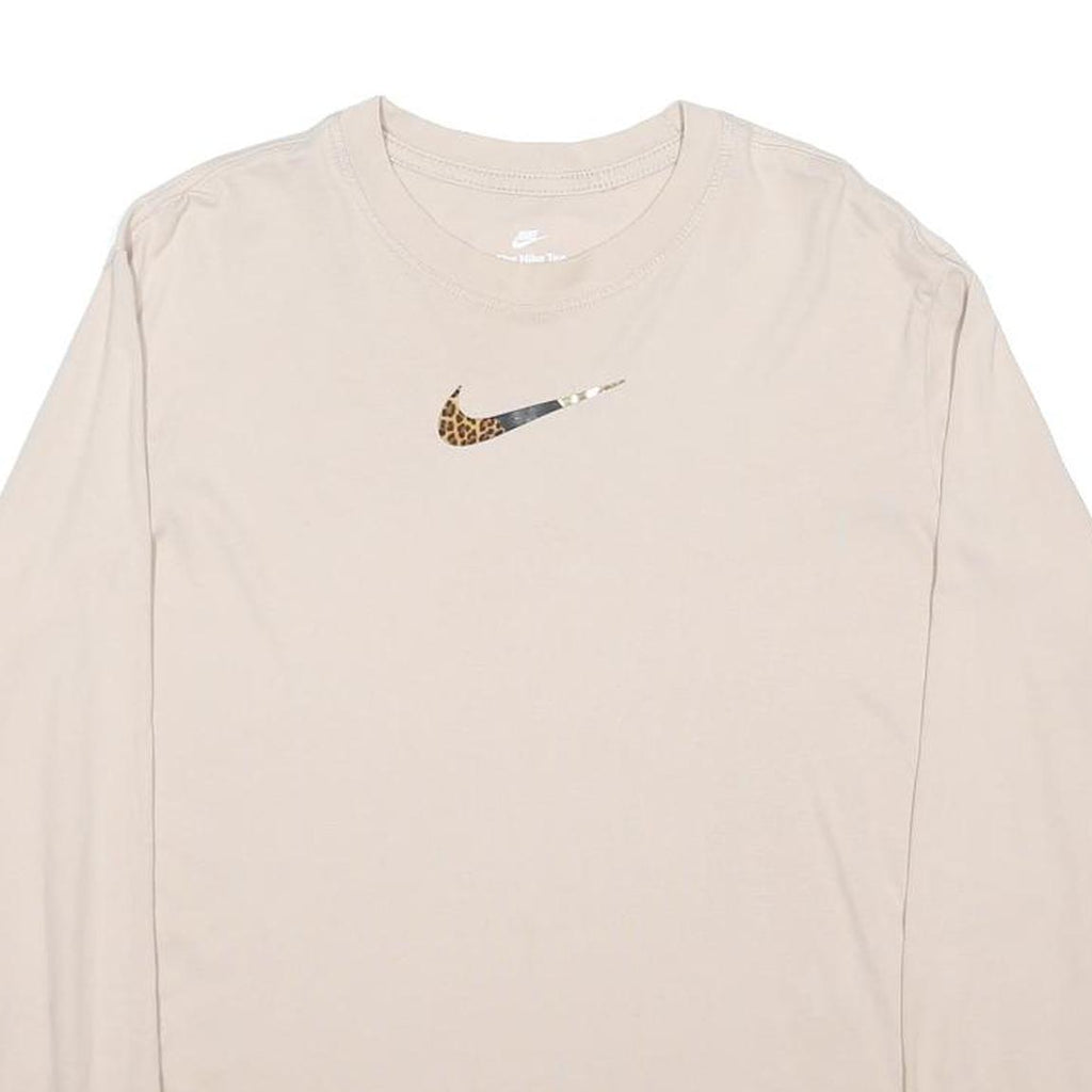 NIKE Womens Beige Long Sleeve Crew Neck T-Shirt L Cotton Blend Casual