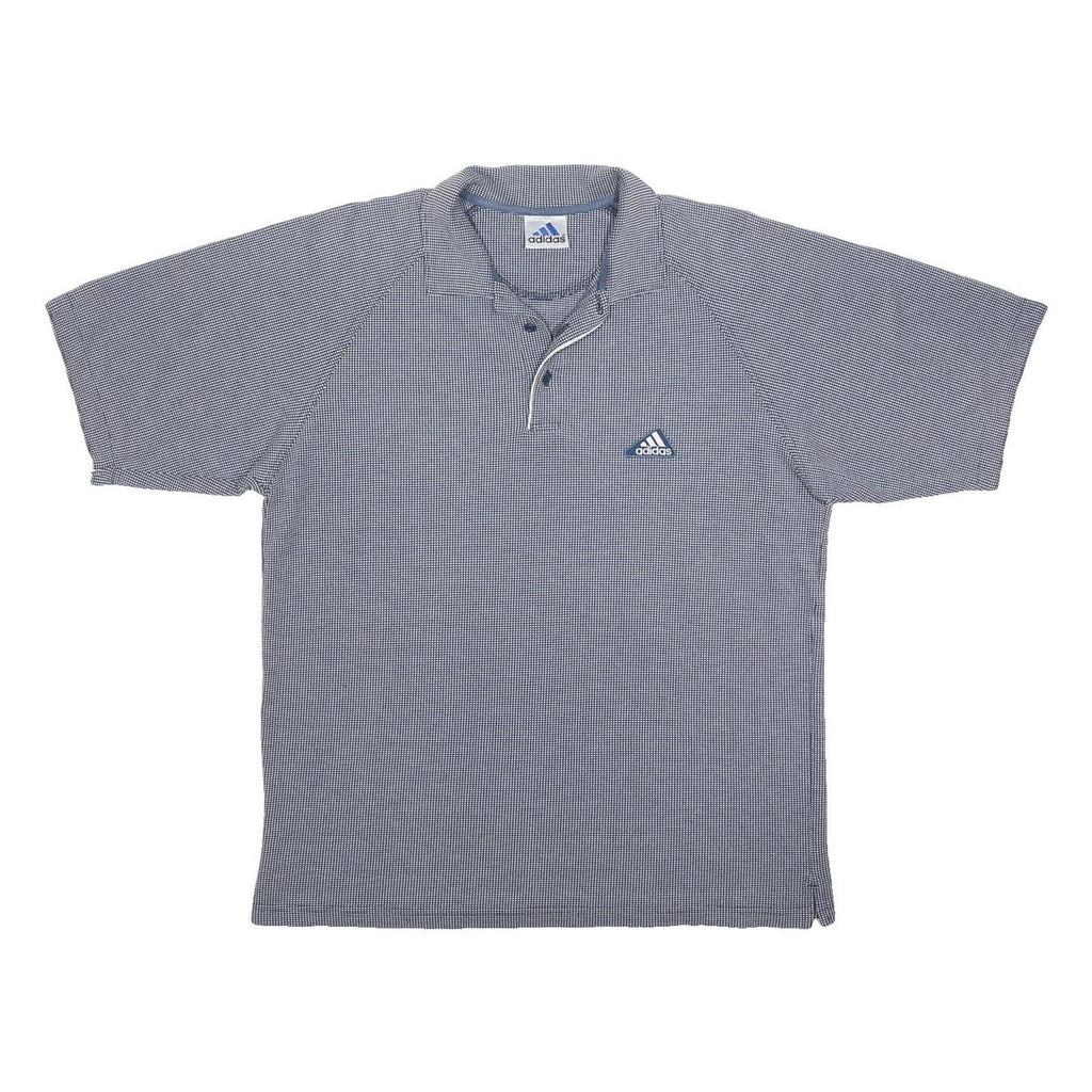 ADIDAS Mens Blue & White Checked Short Sleeve Polo Shirt L Cotton Blend Casual