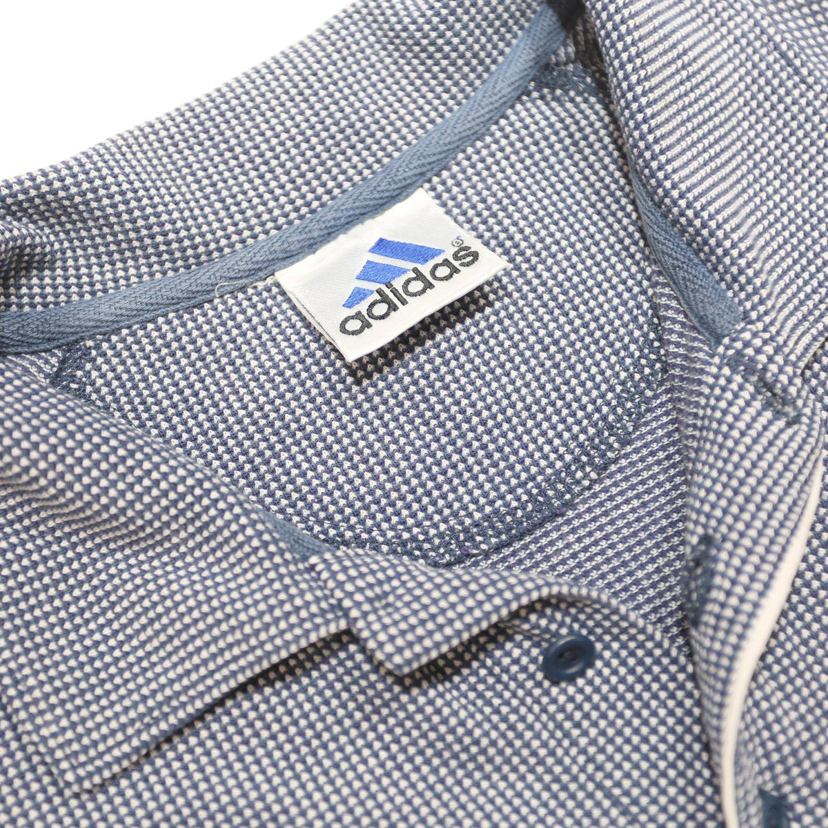 ADIDAS Mens Blue & White Checked Short Sleeve Polo Shirt L Cotton Blend Casual
