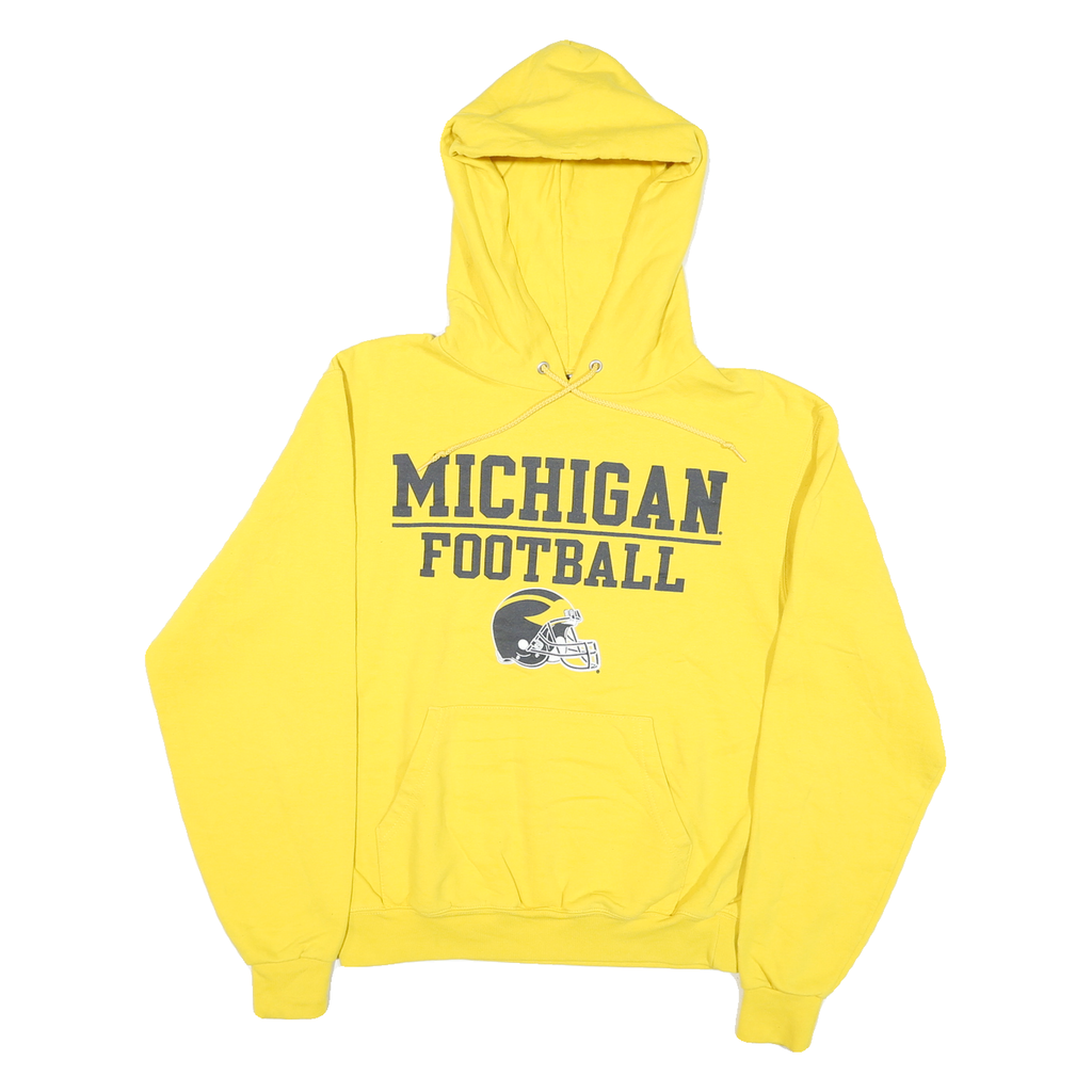 CHAMPION Mens Yellow Michigan Football Pullover Hoodie S Cotton Blend