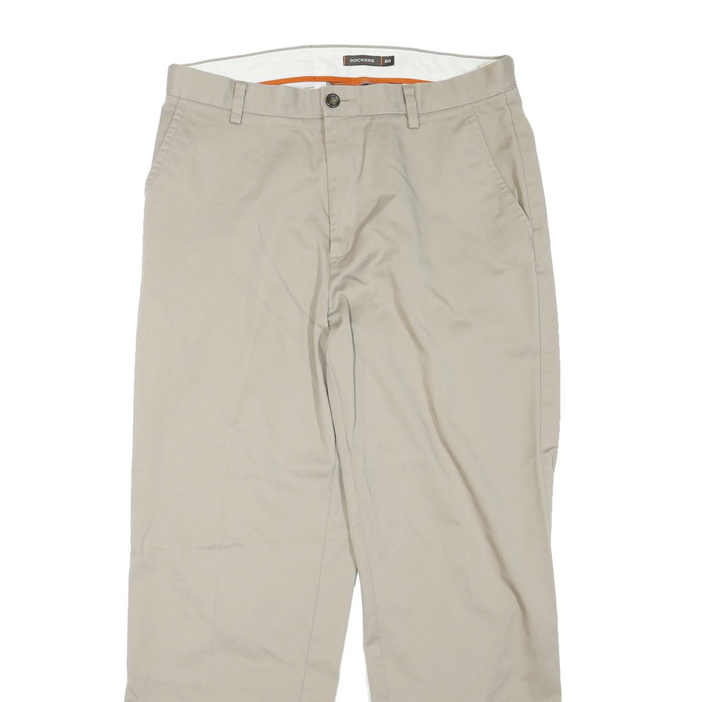 DOCKERS Mens Cotton Beige Regular Straight Trousers W33 L30 Classic Comfort
