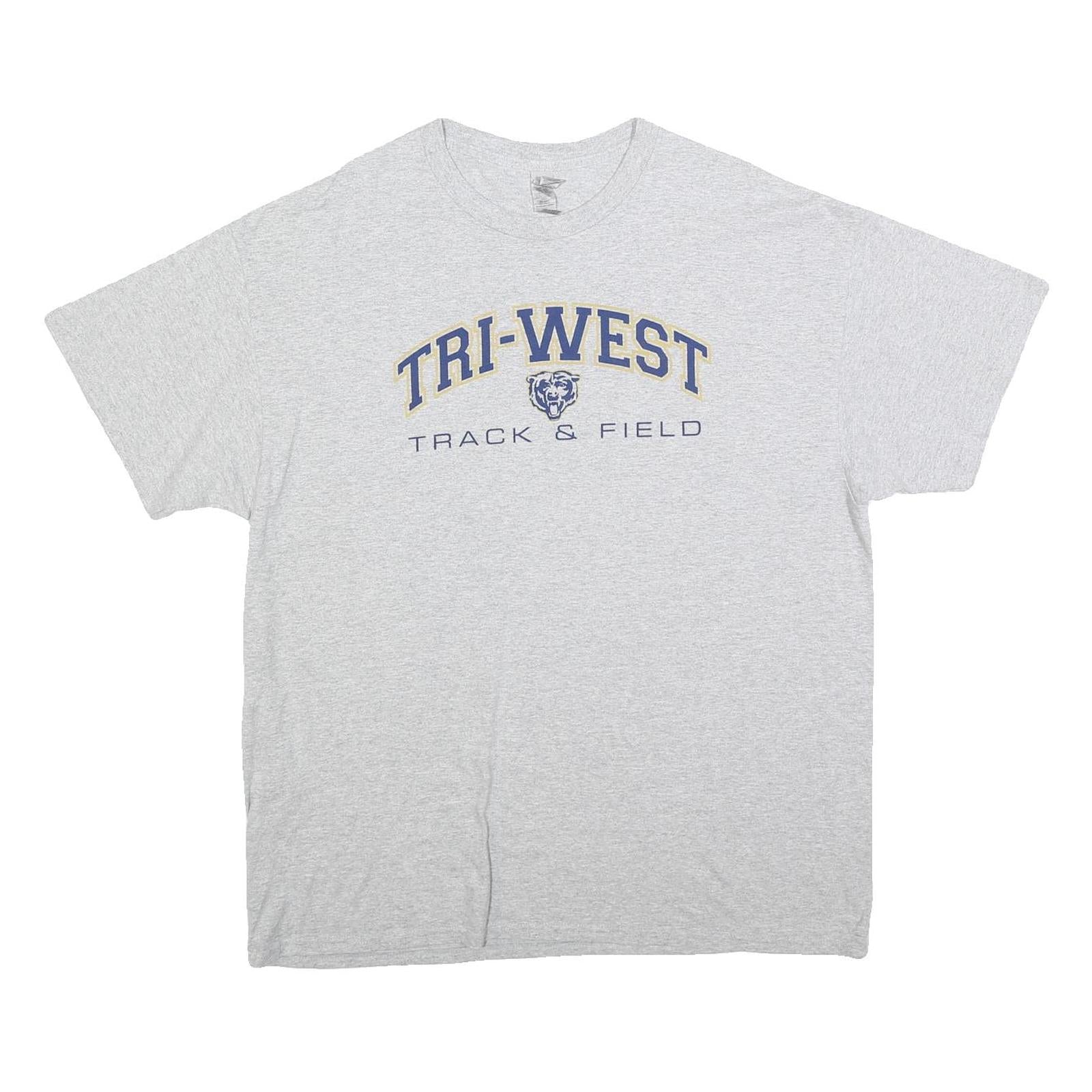 GILDAN Mens Grey Tri-West Track & Field Graphic T-Shirt XL Short Sleeve Crew