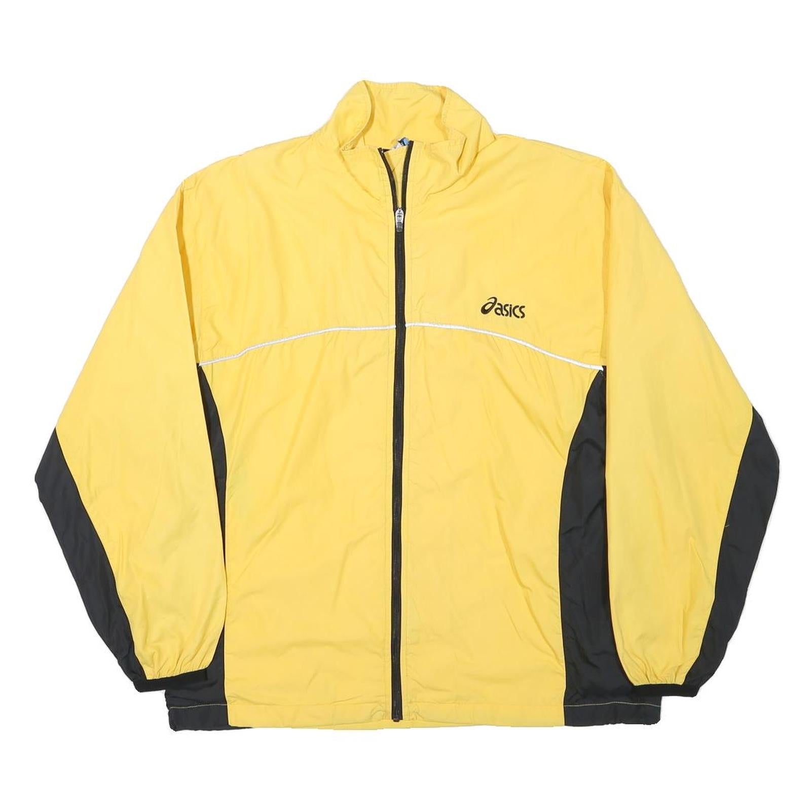 ASICS Womens Yellow & Black Track Jacket L Polyester Blend Plain Zip