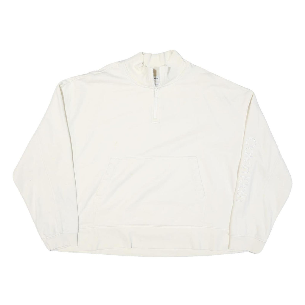 CALVIN KLEIN Womens White Quarter Zip XL Sweatshirt Cotton Blend Pullover