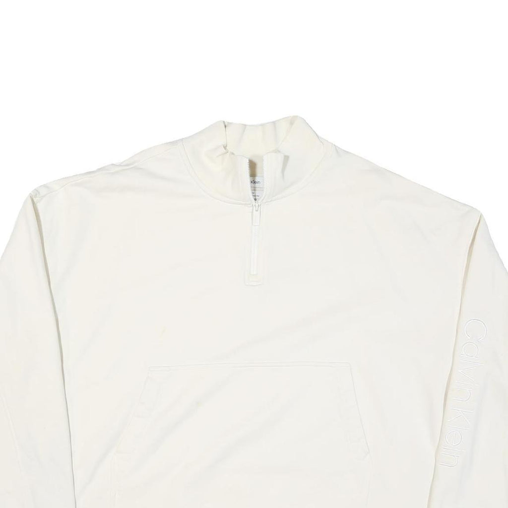 CALVIN KLEIN Womens White Quarter Zip XL Sweatshirt Cotton Blend Pullover