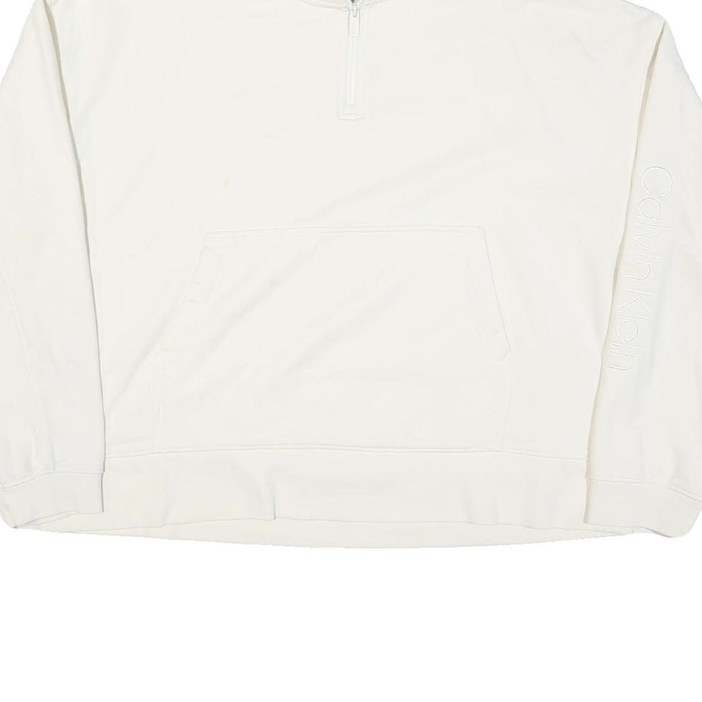 CALVIN KLEIN Womens White Quarter Zip XL Sweatshirt Cotton Blend Pullover