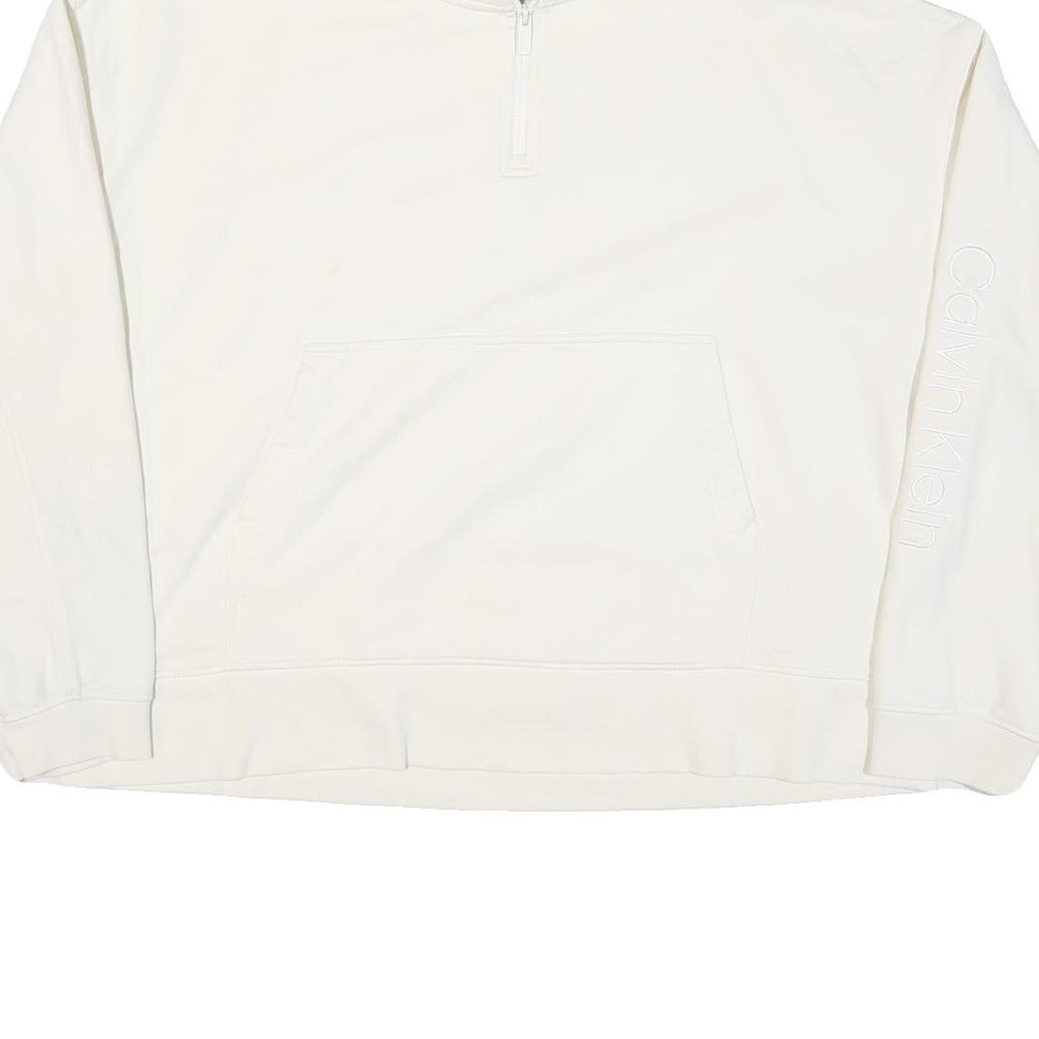 CALVIN KLEIN Womens White Quarter Zip XL Sweatshirt Cotton Blend Pullover