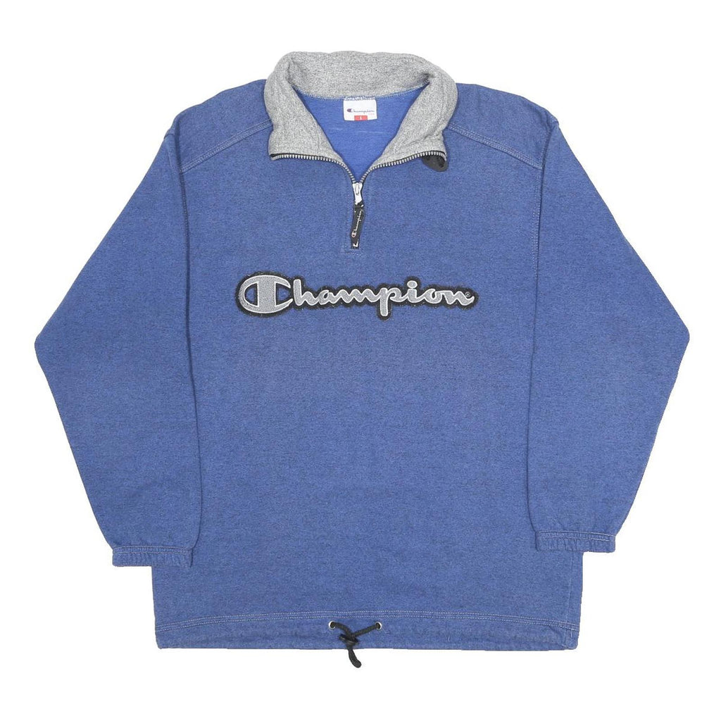 CHAMPION Mens Blue & Grey Half Zip S Sweatshirt Cotton Blend Pullover