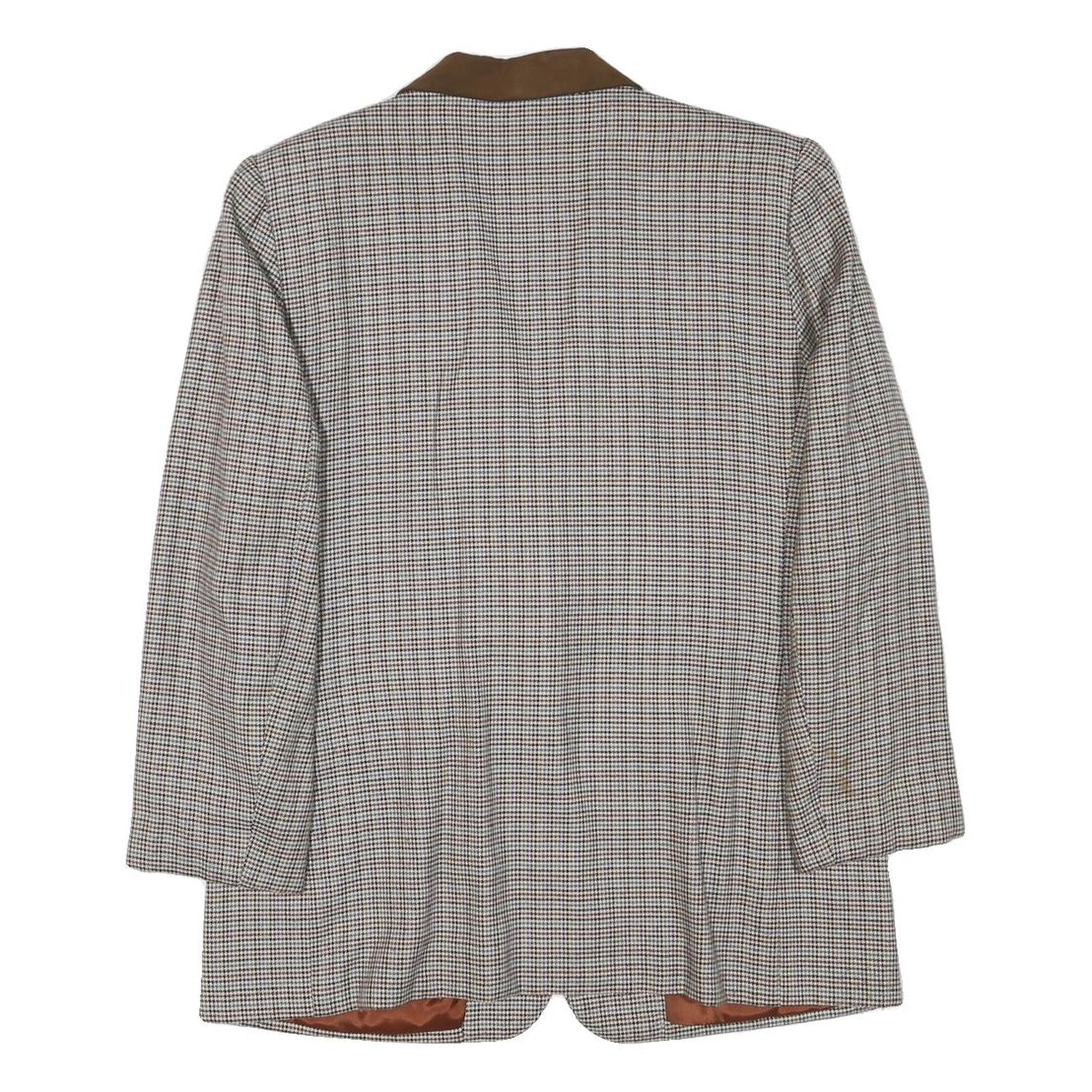 FIRST ISSUE Womens Brown & Beige Checked Classic Jacket L Polyester Blend Button