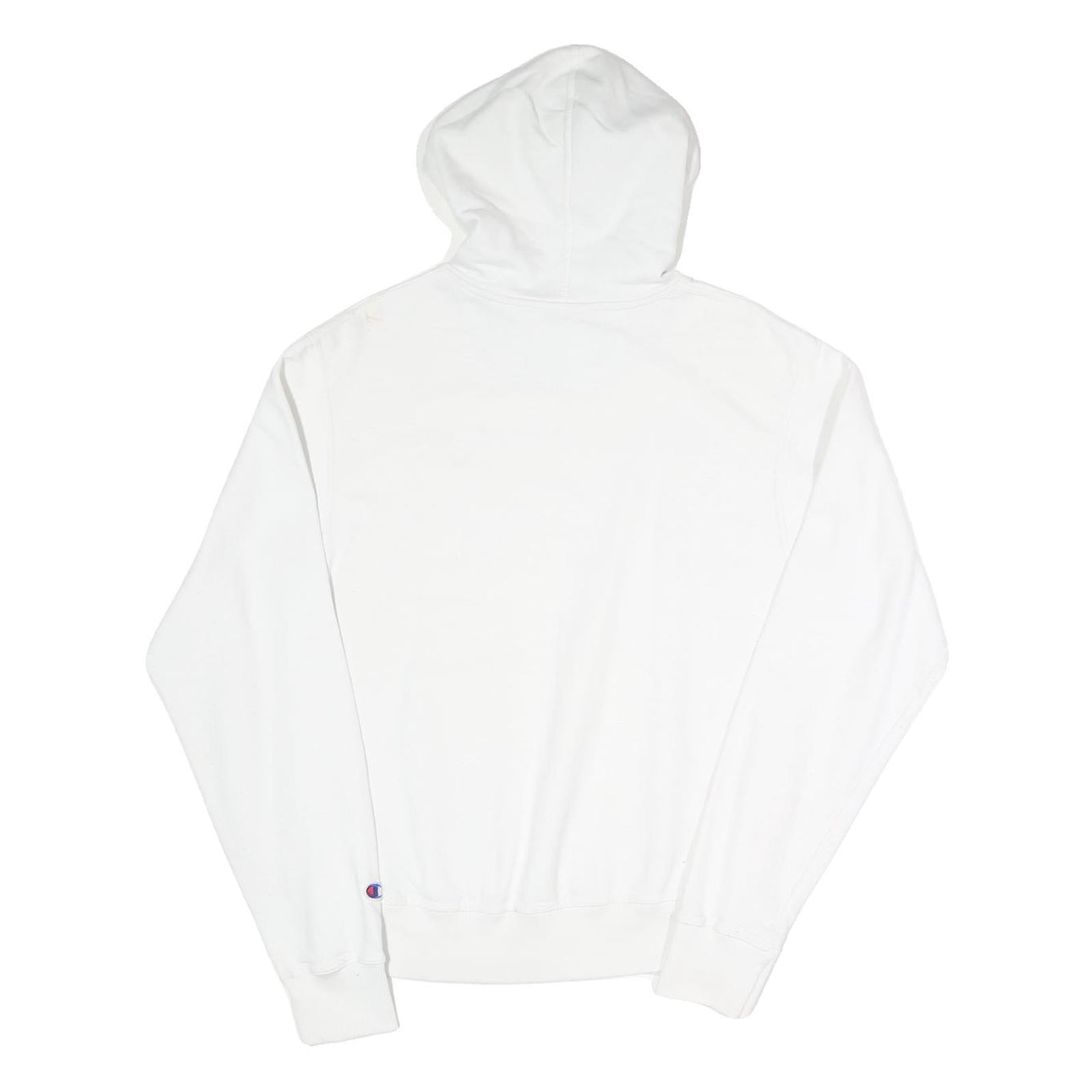 CHAMPION Mens White Cotton Blend Pullover Hoodie S Logo Sweatshirt