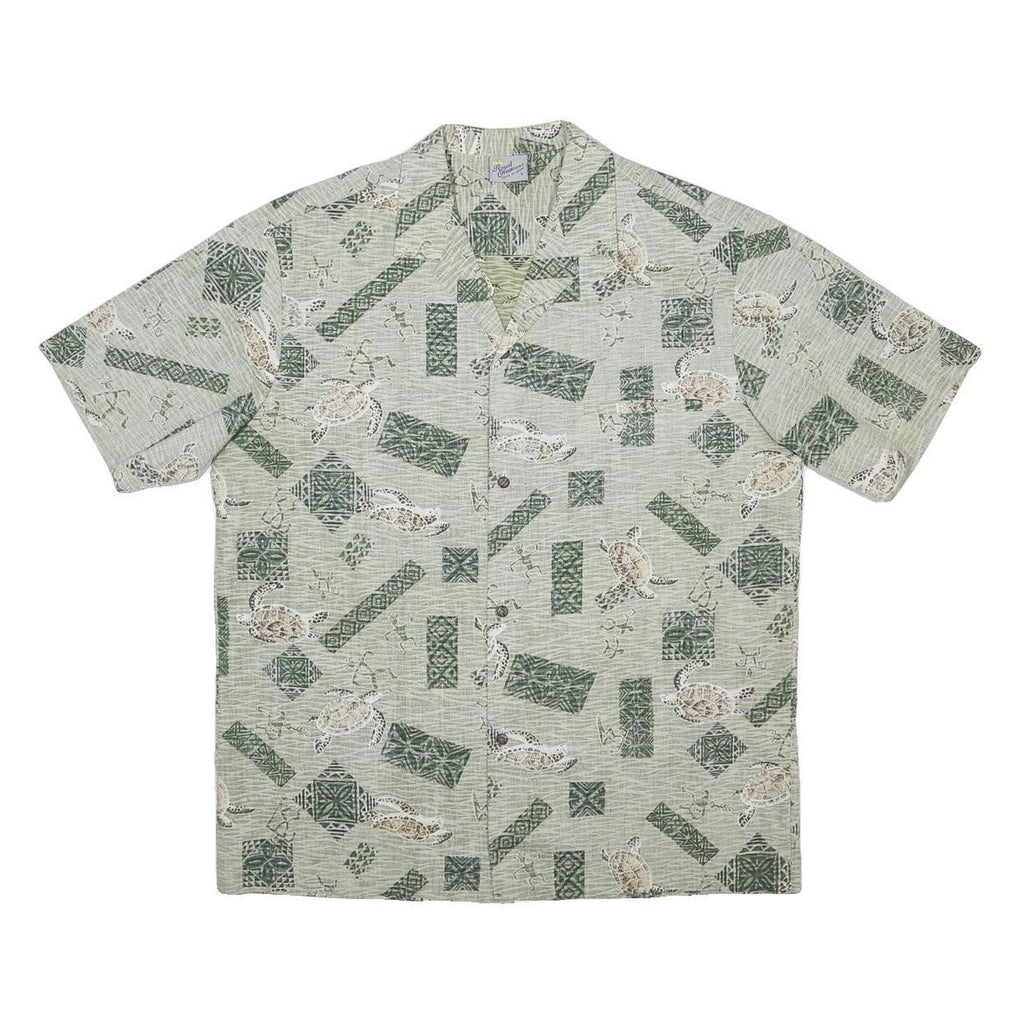 ROYAL CREATIONS Mens Green Pattern Shirt L Polyester Blend Casual Summer Beach