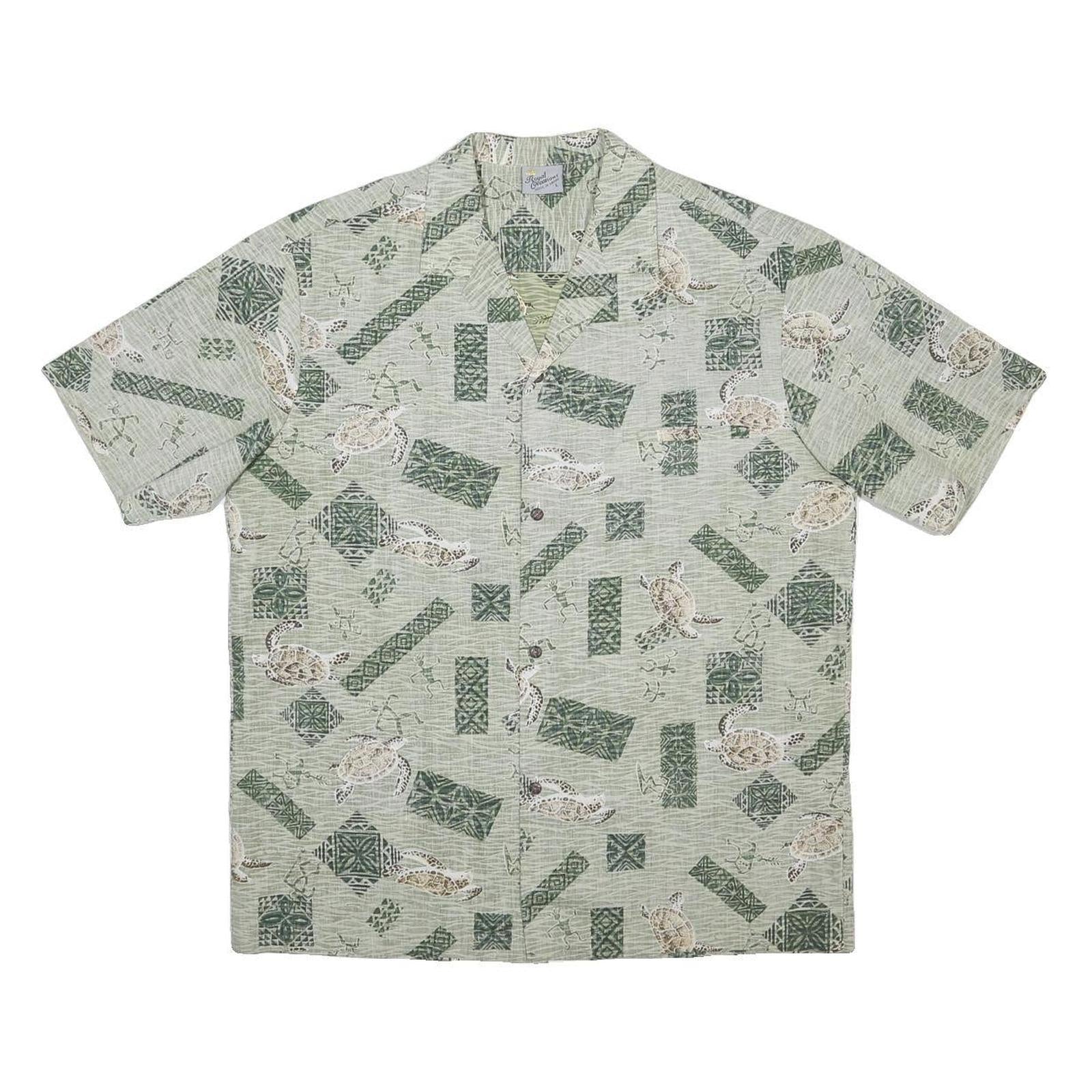 ROYAL CREATIONS Mens Green Pattern Shirt L Polyester Blend Casual Summer Beach
