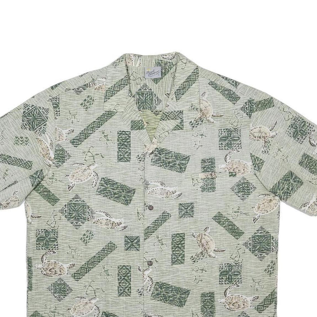 ROYAL CREATIONS Mens Green Pattern Shirt L Polyester Blend Casual Summer Beach