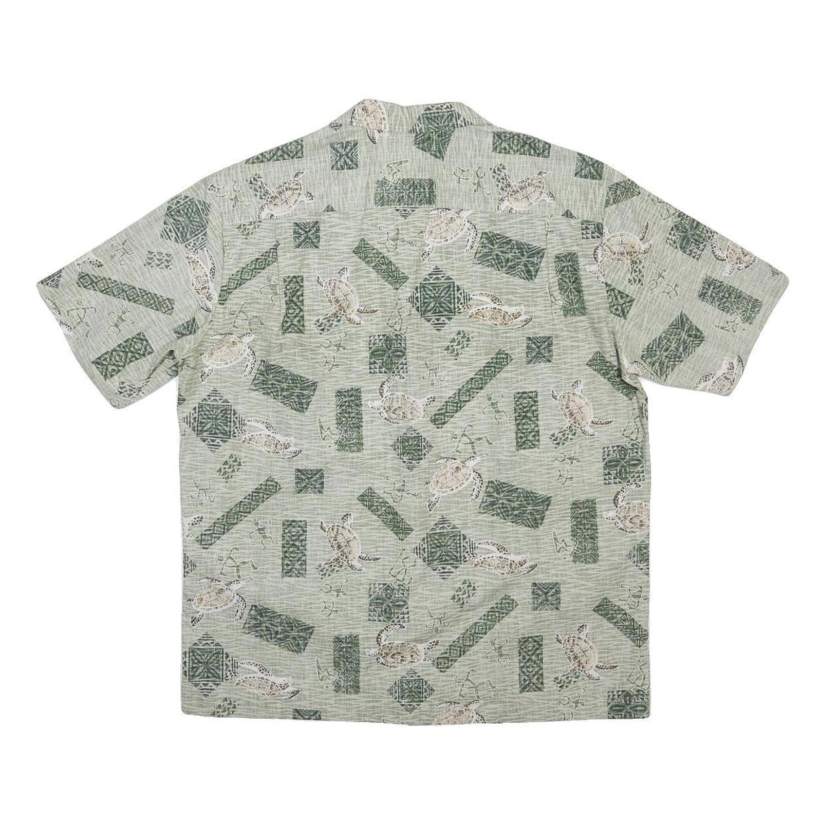ROYAL CREATIONS Mens Green Pattern Shirt L Polyester Blend Casual Summer Beach