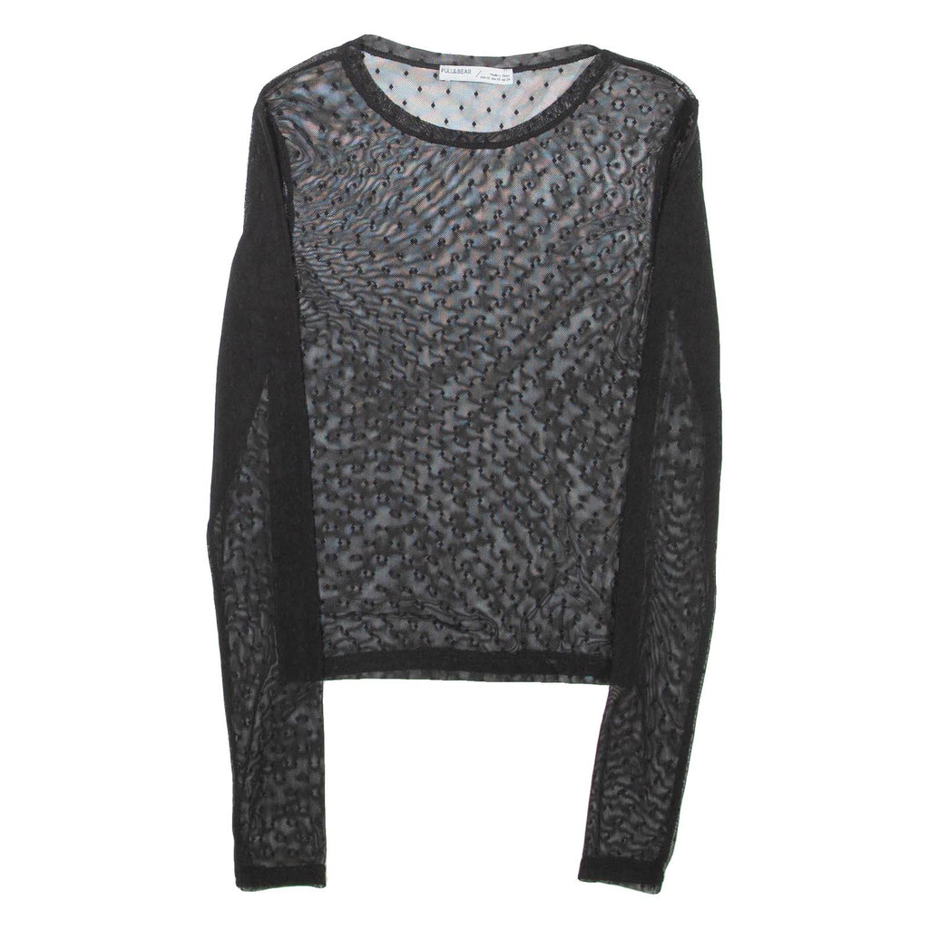 PULL&BEAR Sheer Womens Top Black Long Sleeve Spotted XS