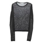 PULL&BEAR Sheer Womens Top Black Long Sleeve Spotted XS