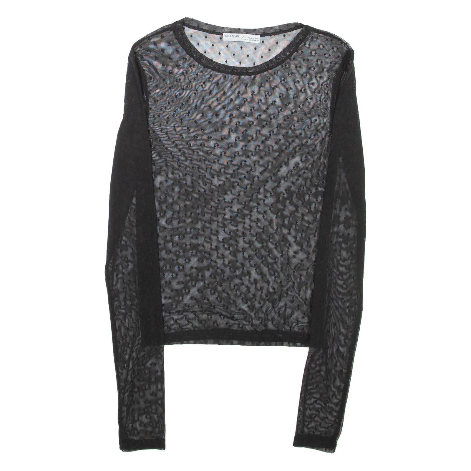 PULL&BEAR Sheer Womens Top Black Long Sleeve Spotted XS