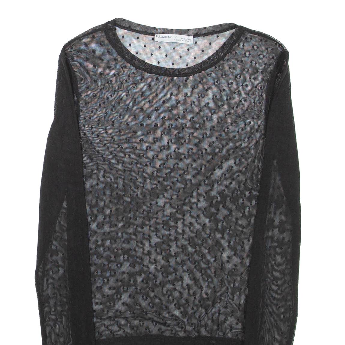 PULL&BEAR Sheer Womens Top Black Long Sleeve Spotted XS
