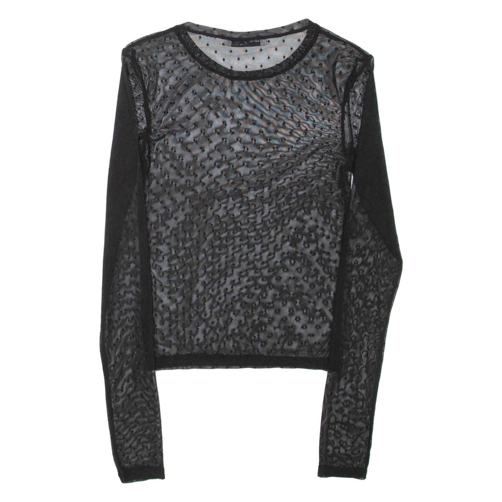 PULL&BEAR Sheer Womens Top Black Long Sleeve Spotted XS