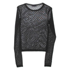 PULL&BEAR Sheer Womens Top Black Long Sleeve Spotted XS