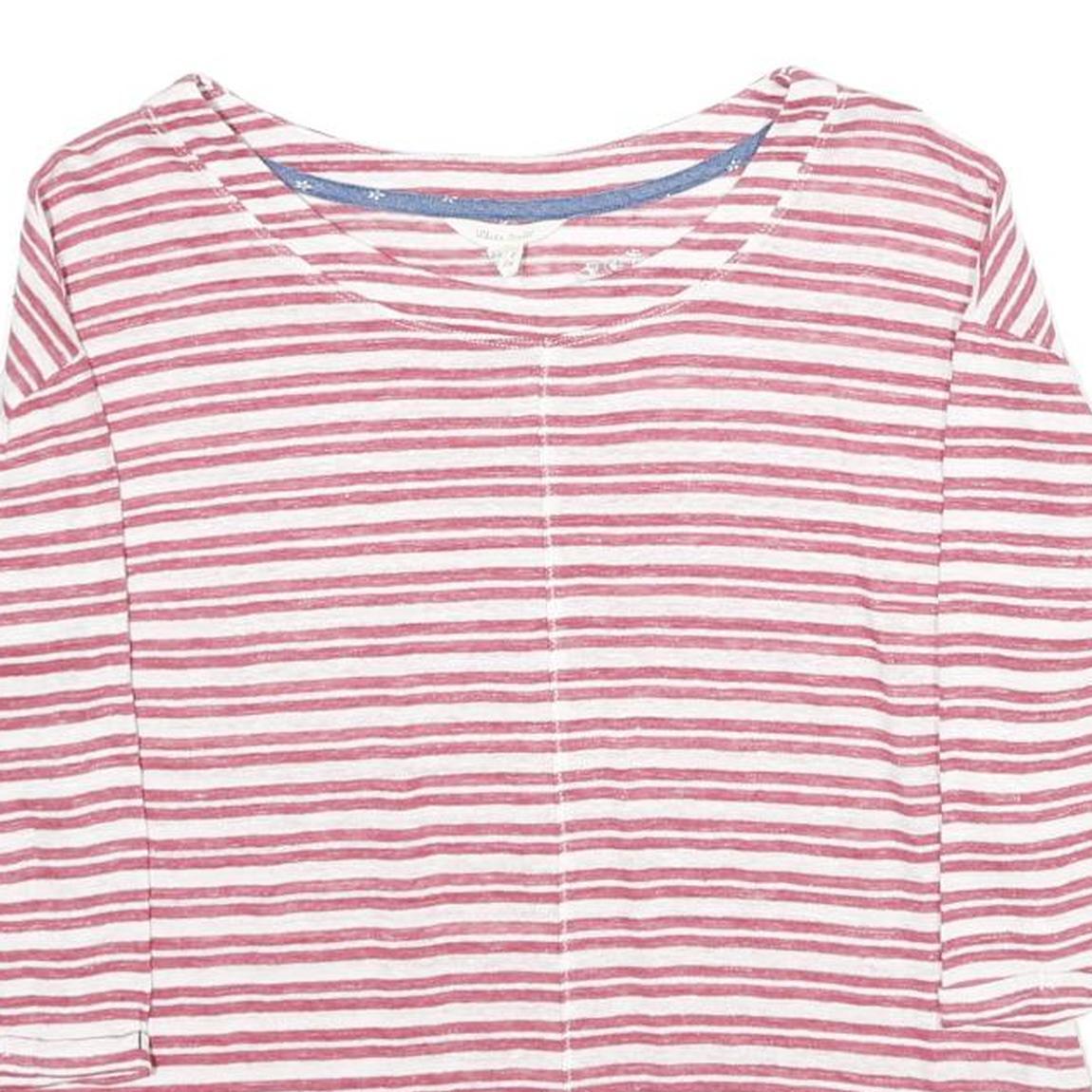 WHITE STUFF Womens Pink & White Striped Basic Long Sleeve Round Neck Top UK 8