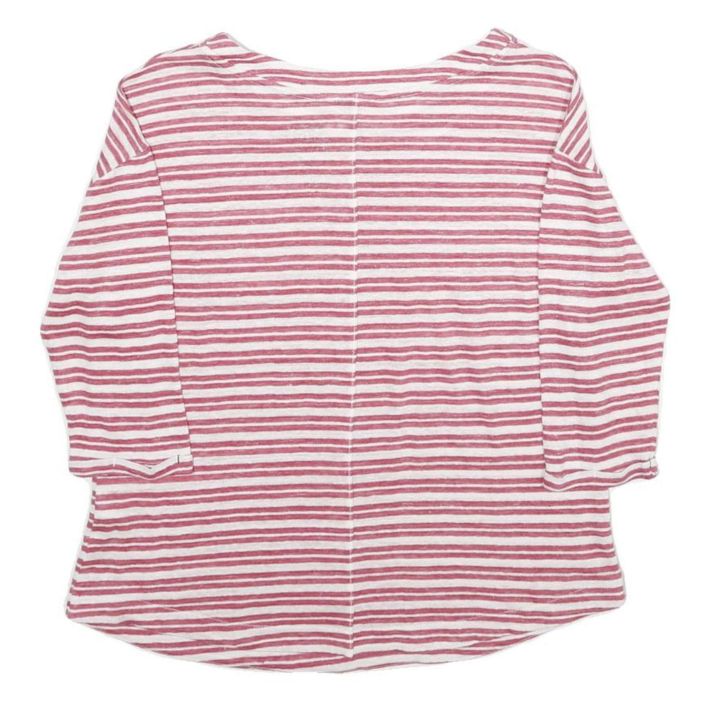 WHITE STUFF Womens Pink & White Striped Basic Long Sleeve Round Neck Top UK 8