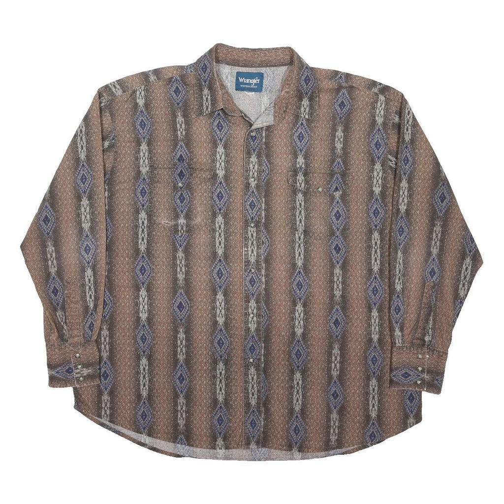 WRANGLER Mens Brown & Blue Pattern Shirt 2XL Cotton Blend Loose Fit Long Sleeve