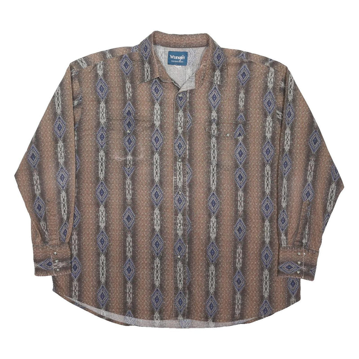 WRANGLER Mens Brown & Blue Pattern Shirt 2XL Cotton Blend Loose Fit Long Sleeve