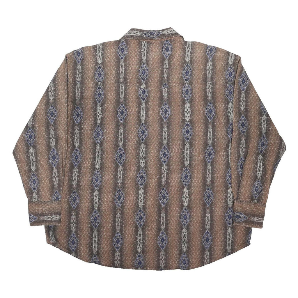 WRANGLER Mens Brown & Blue Pattern Shirt 2XL Cotton Blend Loose Fit Long Sleeve
