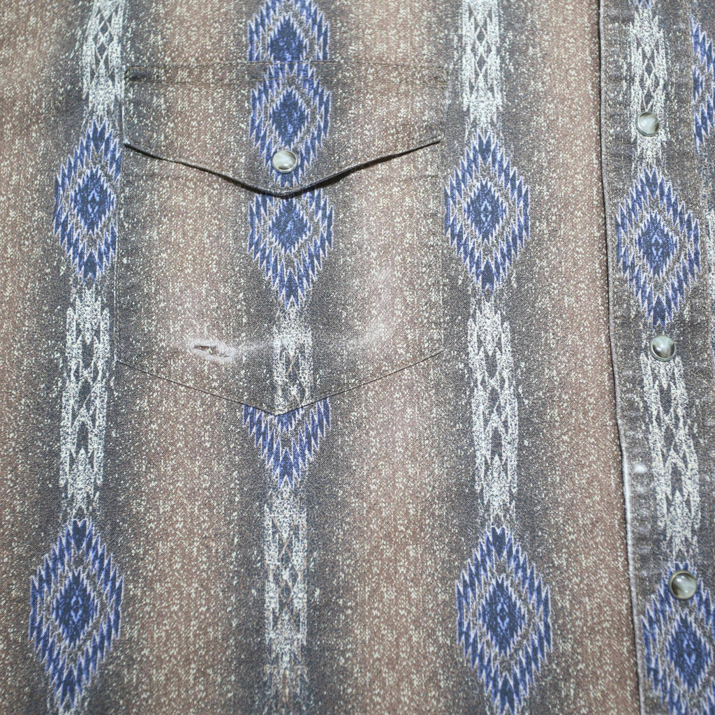WRANGLER Mens Brown & Blue Pattern Shirt 2XL Cotton Blend Loose Fit Long Sleeve