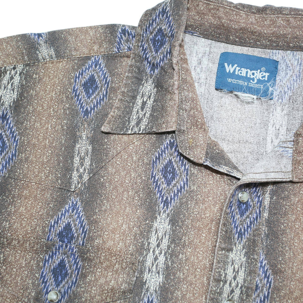 WRANGLER Mens Brown & Blue Pattern Shirt 2XL Cotton Blend Loose Fit Long Sleeve