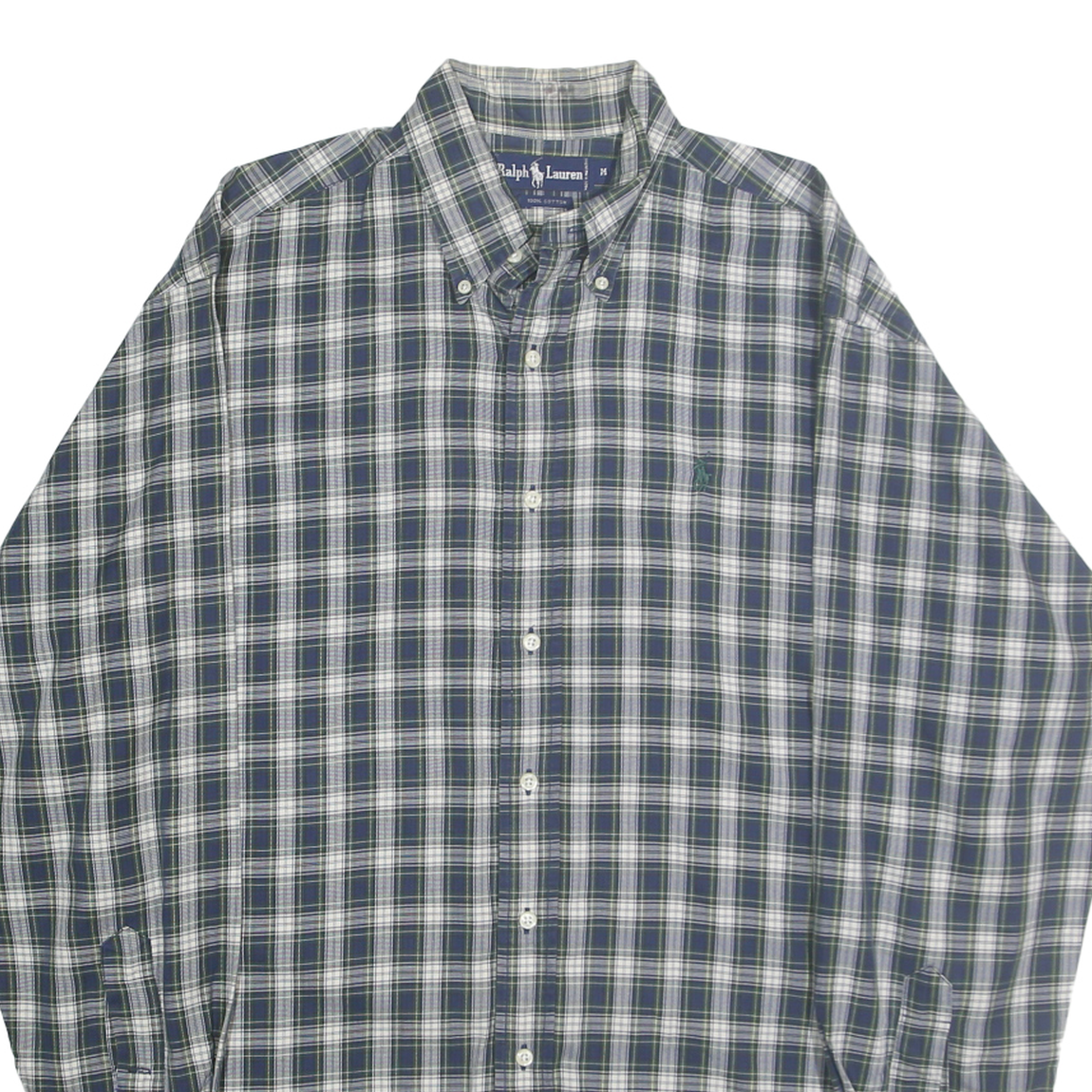 RALPH LAUREN Mens Blue White Check Shirt M Classic Button-Down Cotton Casual