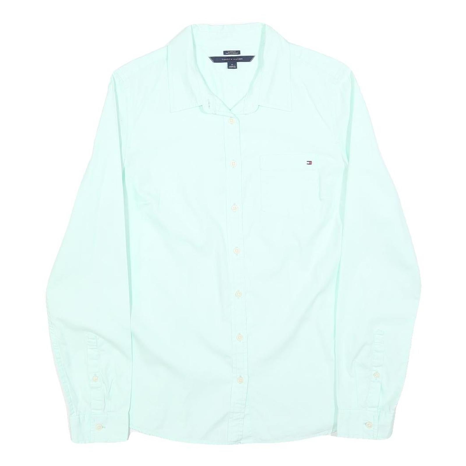 TOMMY HILFIGER Womens Mint Green Shirt M Button Front Chest Pocket Classic