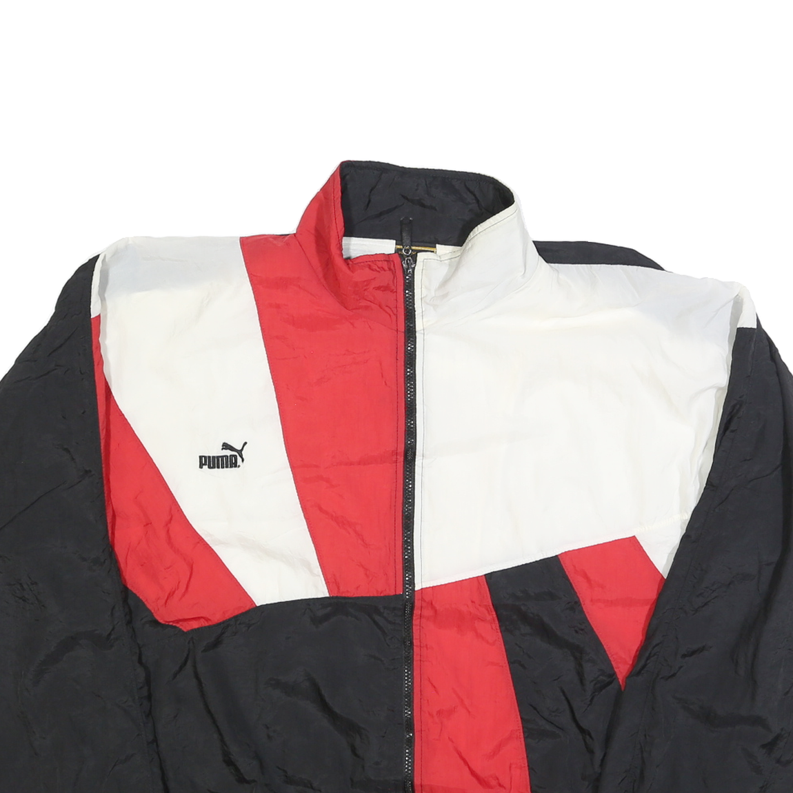 PUMA Mens Black & Red White Colourblock Zip Jacket L Polyester Sporty Casual