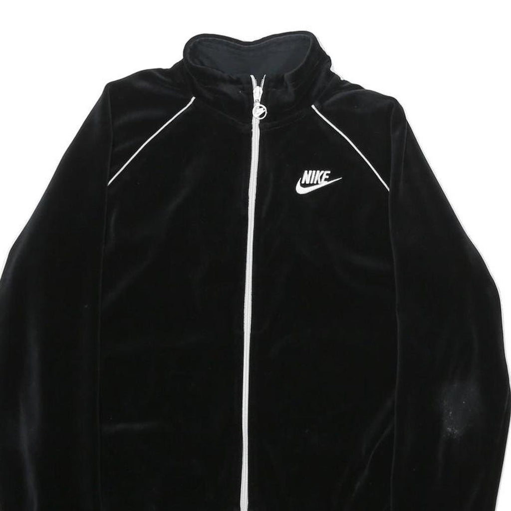 NIKE Womens Black Velvet Track Jacket M Athletic Fit Stand-Up Collar Plain Zip