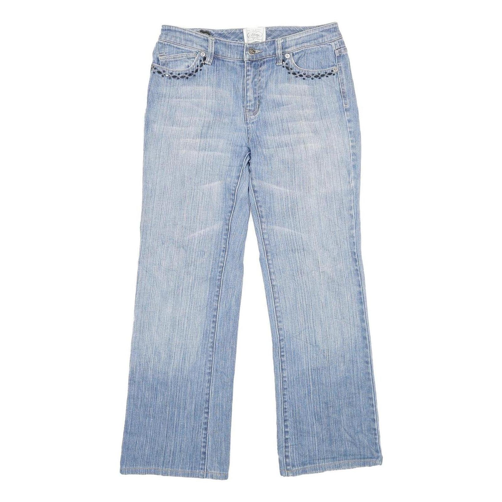 BLANC Womens Regular Light Blue Denim Straight Jeans W30 L28 Beaded Detail