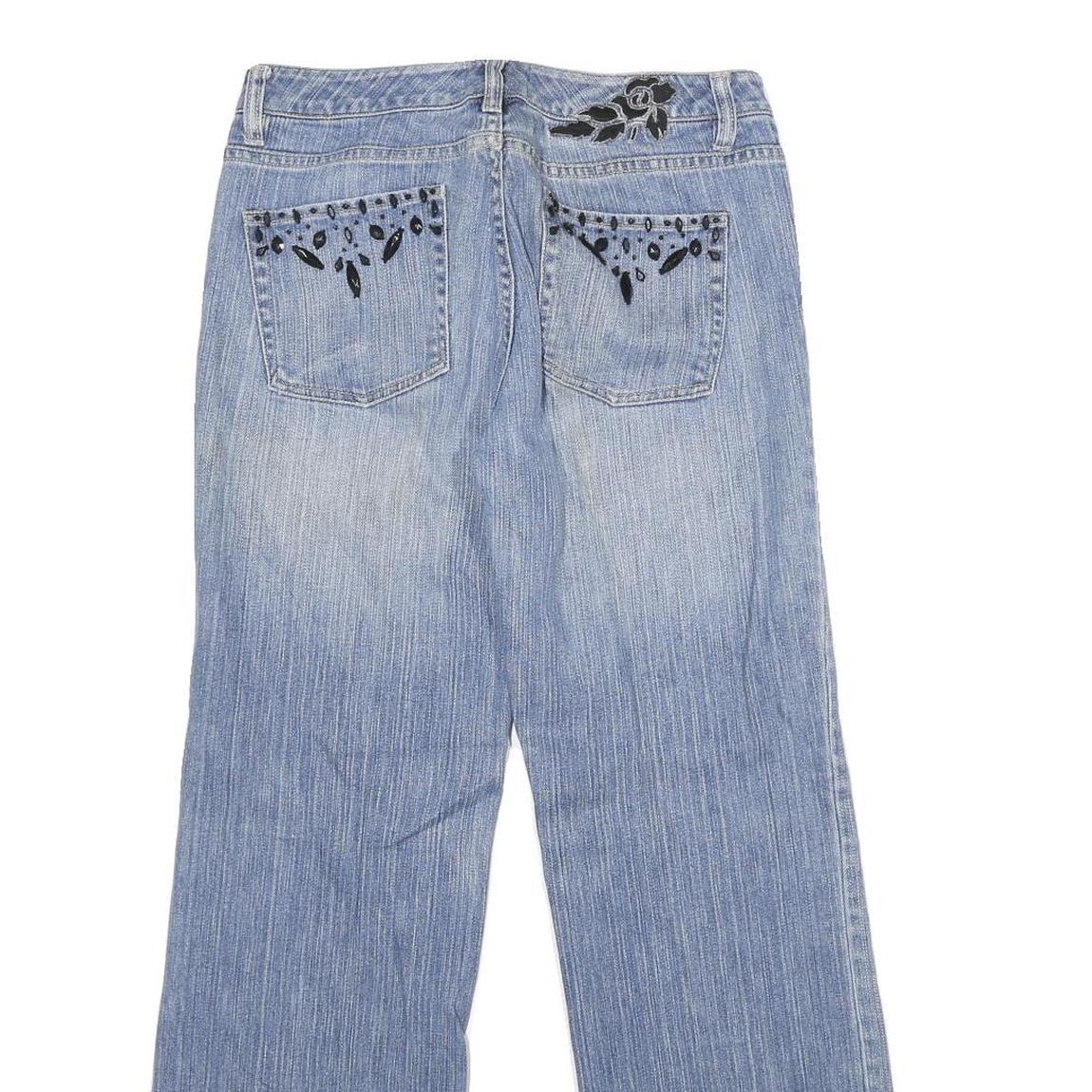 BLANC Womens Regular Light Blue Denim Straight Jeans W30 L28 Beaded Detail