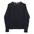 TOMMY HILFIGER Boys Navy Cable Knit Wool Blend Jumper Crew Neck L Classic Style