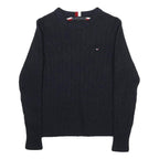 TOMMY HILFIGER Boys Navy Cable Knit Wool Blend Jumper Crew Neck L Classic Style