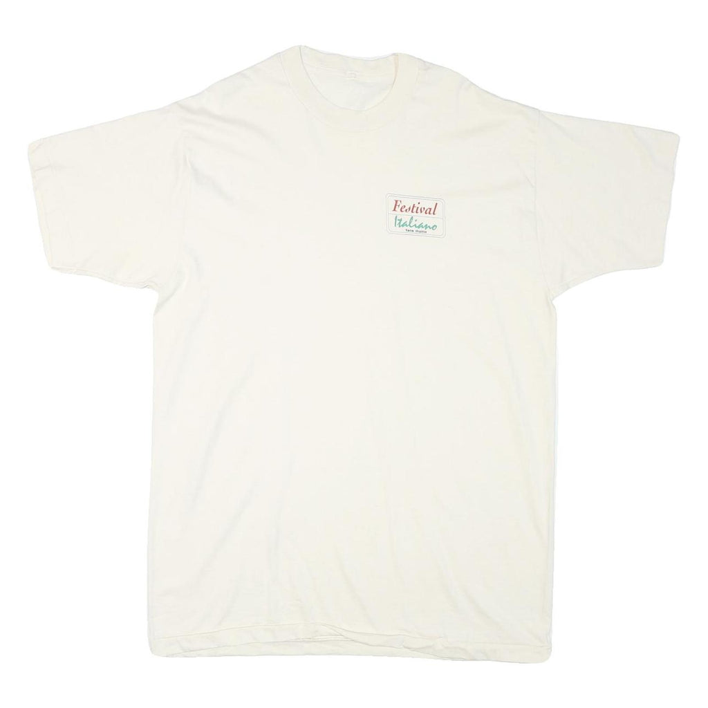 Mens White Festival Italiano Graphic T-Shirt XL Short Sleeve Crew Neck Cotton
