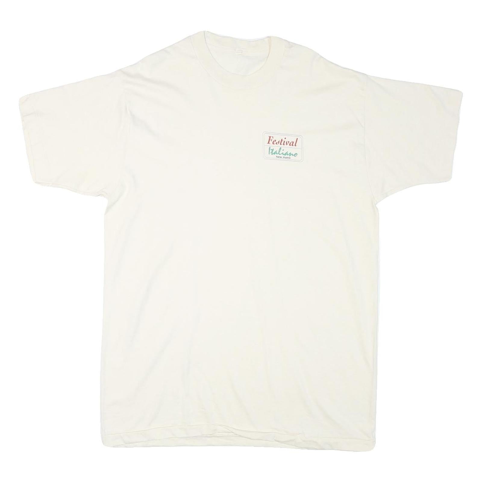Mens White Festival Italiano Graphic T-Shirt XL Short Sleeve Crew Neck Cotton