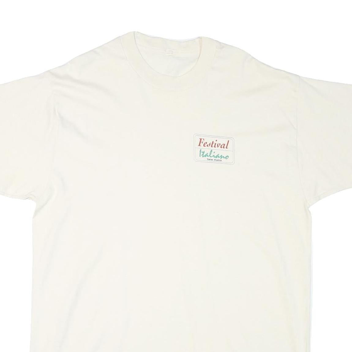 Mens White Festival Italiano Graphic T-Shirt XL Short Sleeve Crew Neck Cotton